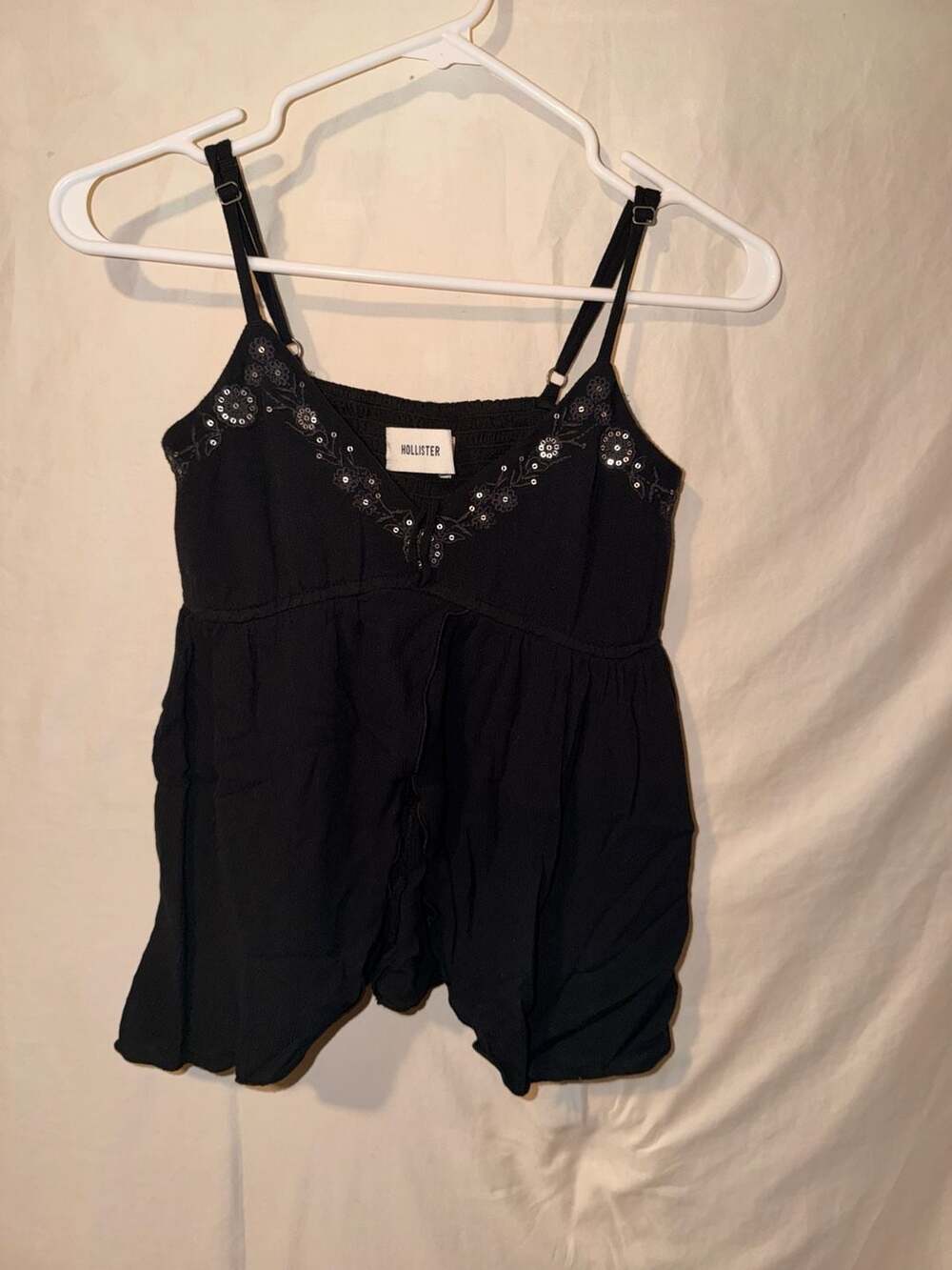 Hollister Babydoll Cami Size S Sequin Floral Embellished Y2K style Open Front